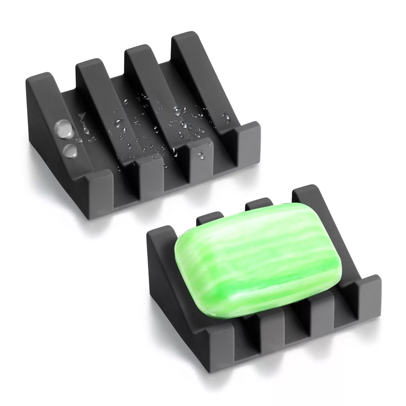 Silicone Soap Dish with Drain for Shower Bathroom Bar Soap HolderSelf Draining Waterfall Drying TrayKitchen Sink Caddy Sponge HolderEasy Cleaning Soap Saver Mat Travel Accessories